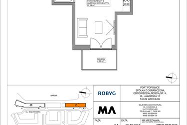 Rzut - Mieszkanie na sprzedaż 1 pokój o powierzchni 28,84 m² - numer PPO/P/B/2/1 w Port Popowice bud. M i P