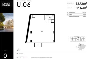 Rzut - Lokal użytkowy na sprzedaż 1 pokój o powierzchni 52,72 m² - numer U.06 w Browar HUGO SCOBEL