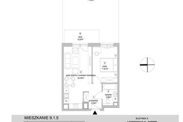 Rzut - Mieszkanie na sprzedaż 2 pokoje o powierzchni 41,75 m² - numer 9.1.5 w Osiedle Przyjemne IV
