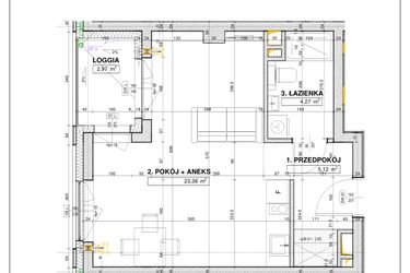 Rzut - Mieszkanie na sprzedaż 1 pokój o powierzchni 32,93 m² - numer B29 w Nowe Centrum Południowe etap IV