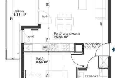 Rzut - Mieszkanie na sprzedaż 2 pokoje o powierzchni 41,86 m² - numer A-27 w Destino