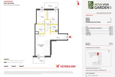 Rzut - Mieszkanie na sprzedaż 3 pokoje o powierzchni 59,29 m² - numer 44 w Nova Viva Garden 5