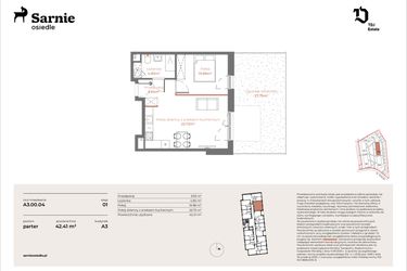 Rzut - Mieszkanie na sprzedaż 2 pokoje o powierzchni 42,41 m² - numer A3-00.04 w Sarnie Osiedle