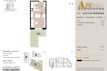 Rzut - Mieszkanie na sprzedaż 1 pokój o powierzchni 29,89 m² - numer B8 w Krzesławickie Tarasy