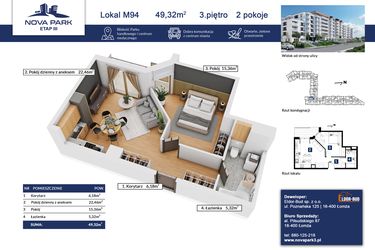 Rzut - Mieszkanie na sprzedaż 2 pokoje o powierzchni 49,32 m² - numer 94 w Nova Park etap III
