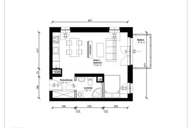 Rzut - Mieszkanie na sprzedaż 1 pokój o powierzchni 36,11 m² - numer B.1.26.1k w ATRIUM