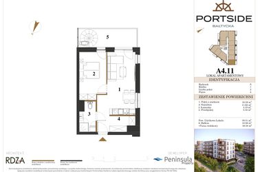 Rzut - Mieszkanie na sprzedaż 2 pokoje o powierzchni 39,51 m² - numer A4.11 w Portside Bałtycka