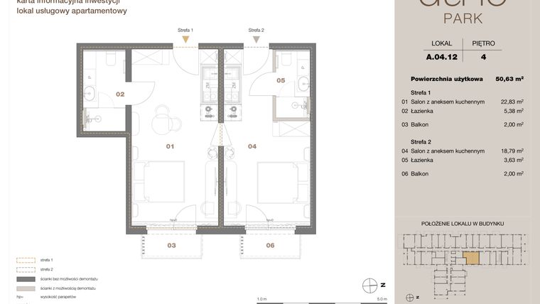 Rzut - Mieszkanie na sprzedaż 2 pokoje o powierzchni 50,63 m² - numer A 04.12 w DUNE Park