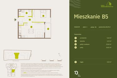 Rzut - Mieszkanie na sprzedaż 2 pokoje o powierzchni 48,39 m² - numer B5 w Osiedle Imbramowskie