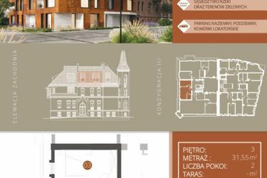 Rzut - Mieszkanie na sprzedaż 2 pokoje o powierzchni 31,55 m² - numer A.3.2 w Browar Jedności