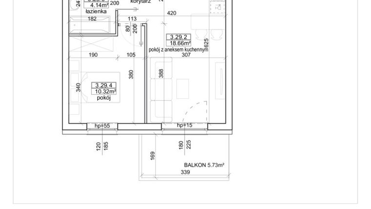 Rzut - Mieszkanie na sprzedaż 2 pokoje o powierzchni 35,09 m² - numer M-90 w Mono Apartamenty