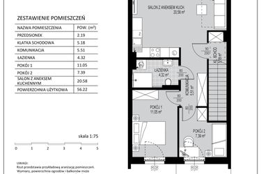 Rzut - Mieszkanie na sprzedaż 3 pokoje o powierzchni 56,22 m² - numer C10 w Kowalove etap 2