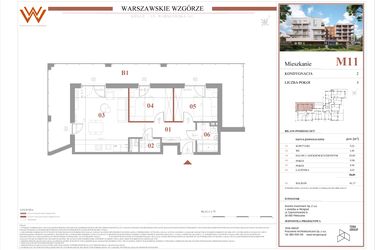 Rzut - Mieszkanie na sprzedaż 3 pokoje o powierzchni 58,89 m² - numer M11 w Warszawskie Wzgórze