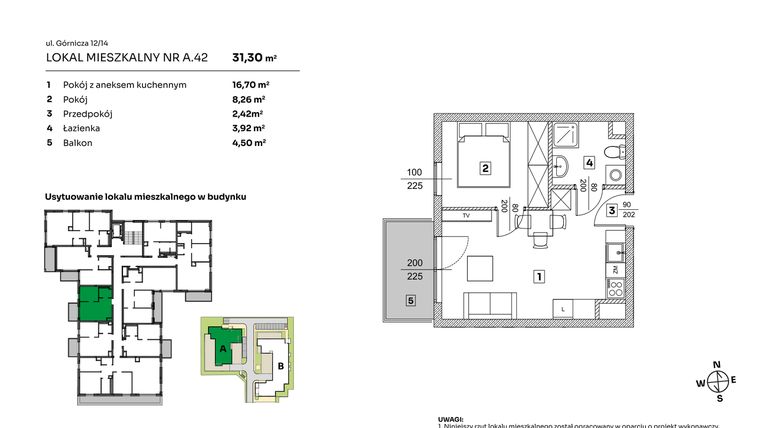 Rzut - Mieszkanie na sprzedaż 2 pokoje o powierzchni 31,3 m² - numer A.42 w Parkove Love