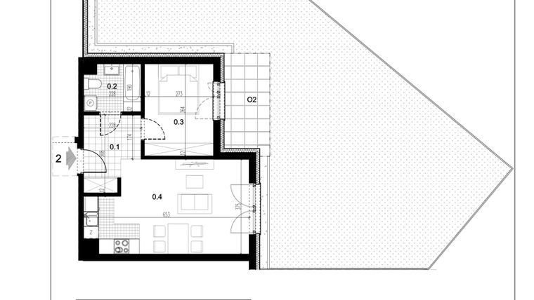 Rzut - Mieszkanie na sprzedaż 2 pokoje o powierzchni 41,13 m² - numer C1.2 w Centralna II