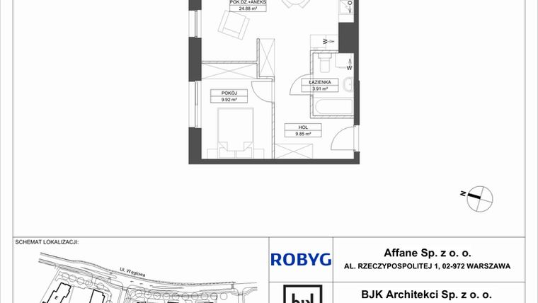 Rzut - Mieszkanie na sprzedaż 2 pokoje o powierzchni 48,56 m² - numer A.6M03 w WENDY