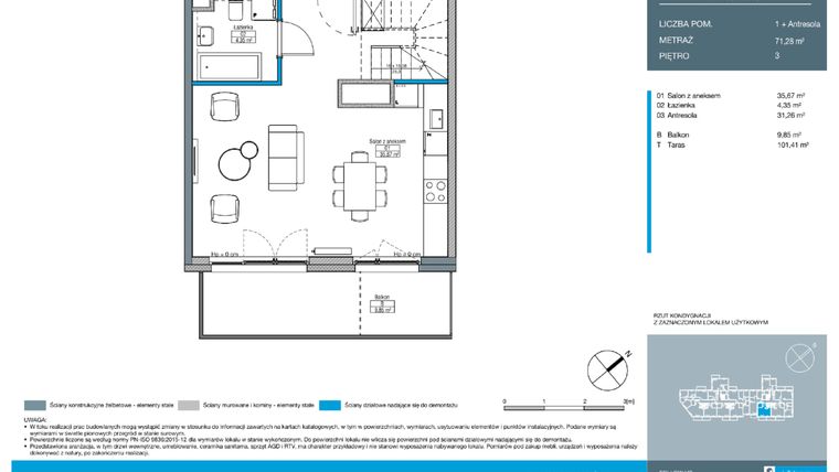 Rzut - Mieszkanie na sprzedaż 2 pokoje o powierzchni 71,28 m² - numer EA0304 w Talarowa Park II