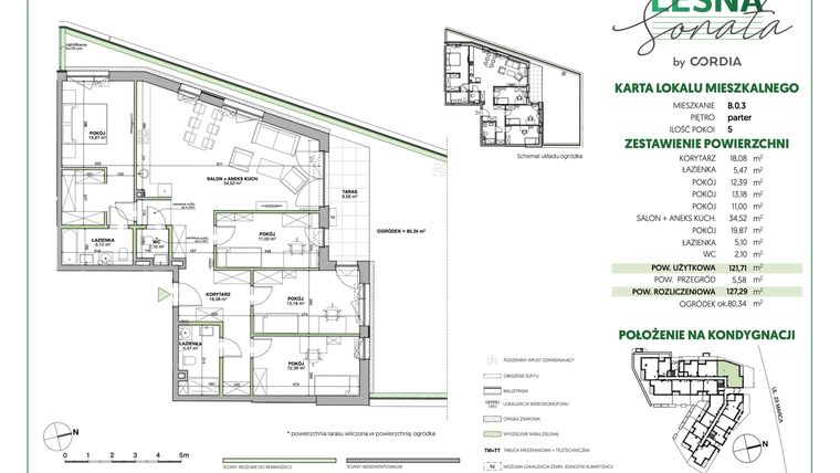Rzut - Mieszkanie na sprzedaż 5 pokoi o powierzchni 127,3 m² - numer B.0.3 w Leśna Sonata