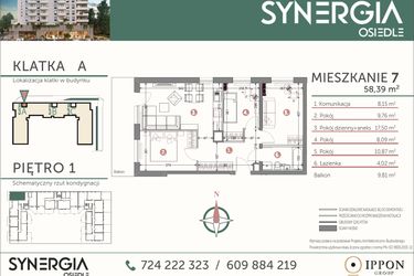 Rzut - Mieszkanie na sprzedaż 4 pokoje o powierzchni 58,39 m² - numer M7 w SYNERGIA
