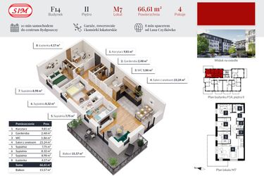 Rzut - Mieszkanie na sprzedaż 4 pokoje o powierzchni 66,61 m² - numer 7 w Tęczowy Zakątek F-14