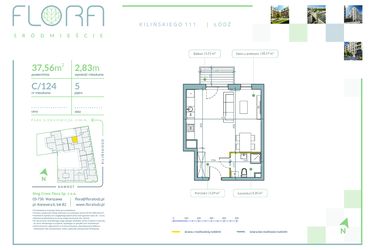 Rzut - Mieszkanie na sprzedaż 1 pokój o powierzchni 37,56 m² - numer C.124 w Flora Śródmieście