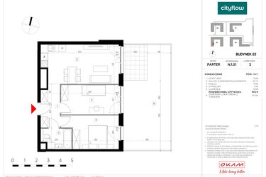 Rzut - Mieszkanie na sprzedaż 3 pokoje o powierzchni 54,24 m² - numer N.1.01 w CityFlow etap II
