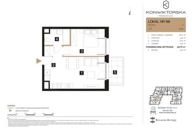 Rzut - Mieszkanie na sprzedaż 2 pokoje o powierzchni 40,79 m² - numer 58 w Konwiktorska Residence