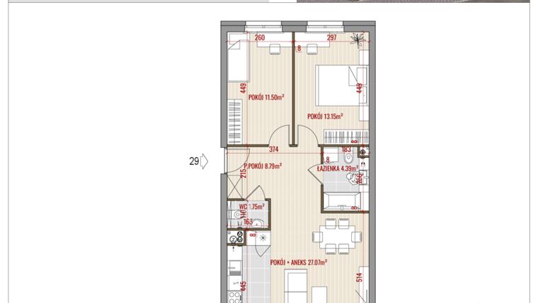 Rzut - Mieszkanie na sprzedaż 3 pokoje o powierzchni 66,65 m² - numer B2.29 w HUZAR B2