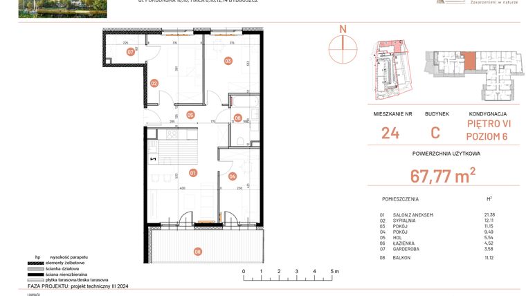 Rzut - Mieszkanie na sprzedaż 4 pokoje o powierzchni 67,77 m² - numer 16.24 w Osiedle Nowe Horyzonty etap II