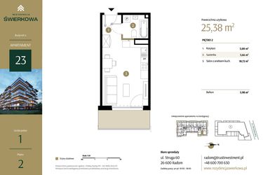 Rzut - Mieszkanie na sprzedaż 1 pokój o powierzchni 25,38 m² - numer M.23 w Rezydencja Świerkowa - etap II