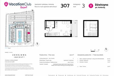 Rzut - Mieszkanie na sprzedaż 1 pokój o powierzchni 32,5 m² - numer 307 w VacationClub Resort