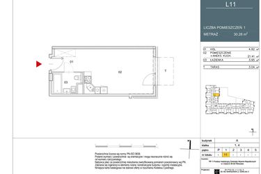 Rzut - Mieszkanie na sprzedaż 1 pokój o powierzchni 30,28 m² - numer L11 w Morwowa 5 - Apartamenty inwestycyjne