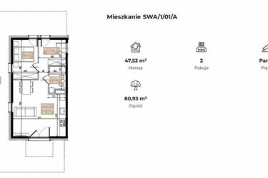 Rzut - Mieszkanie na sprzedaż 2 pokoje o powierzchni 47,53 m² - numer SWA/1/01/A w Apartamenty Świeradowska