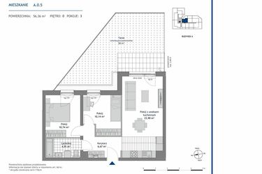 Rzut - Mieszkanie na sprzedaż 3 pokoje o powierzchni 56,36 m² - numer A.0.5 w Linea bud. A