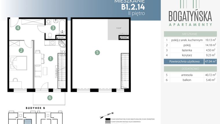 Rzut - Mieszkanie na sprzedaż 3 pokoje o powierzchni 92,08 m² - numer B1.2.14 w Bogatyńska Maślice Milo Dobry Deweloper