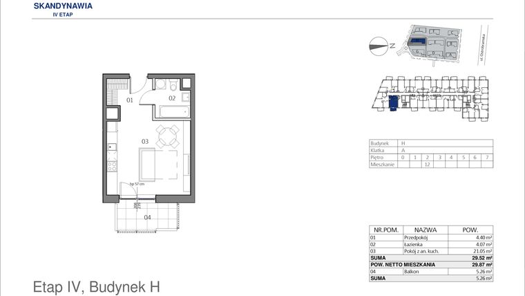 Rzut - Mieszkanie na sprzedaż 1 pokój o powierzchni 29,52 m² - numer HA0212 w Park Skandynawia V