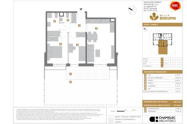 Rzut - Mieszkanie na sprzedaż 3 pokoje o powierzchni 56,13 m² - numer O2 w Wille Biskupin III