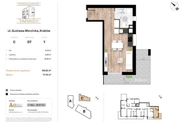 Rzut - Mieszkanie na sprzedaż 1 pokój o powierzchni 29,52 m² - numer C7 w Krzesławickie Tarasy