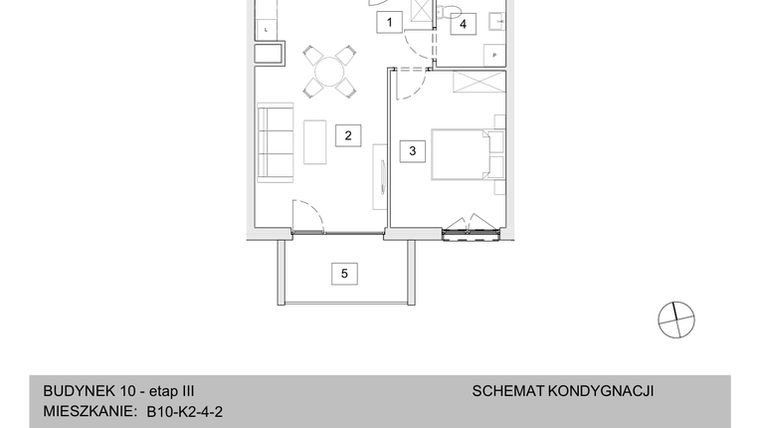 Rzut - Mieszkanie na sprzedaż 2 pokoje o powierzchni 46,54 m² - numer B10-K2-4-2 w Żerniki na Novo III