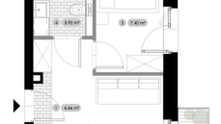 Rzut - Mieszkanie na sprzedaż 2 pokoje o powierzchni 28,27 m² - numer 2.M13 w Stalowa 76