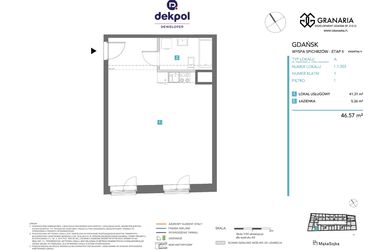 Rzut - Mieszkanie na sprzedaż 1 pokój o powierzchni 46,57 m² - numer 1.1.003 w Granaria