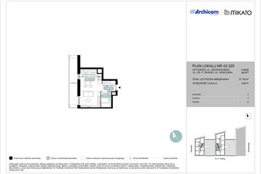 Rzut - Mieszkanie na sprzedaż 1 pokój o powierzchni 27,81 m² - numer A2 225 w Mikato