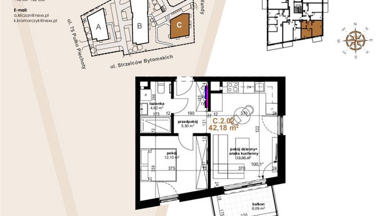 Rzut - Mieszkanie na sprzedaż 2 pokoje o powierzchni 42,18 m² - numer VC.2.02 w Vanda Park