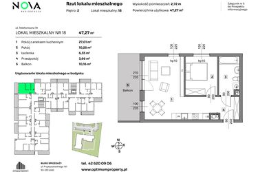 Rzut - Mieszkanie na sprzedaż 2 pokoje o powierzchni 47,27 m² - numer 18 w Nova Radiostacja