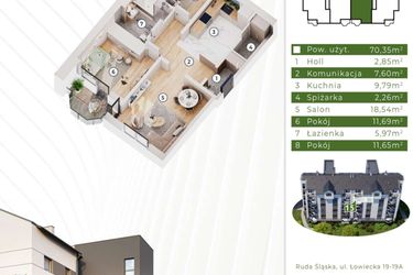 Rzut - Mieszkanie na sprzedaż 3 pokoje o powierzchni 70,35 m² - numer 19.M15 w Osiedle Leśny Zakątek