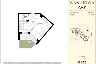 Rzut - Mieszkanie na sprzedaż 2 pokoje o powierzchni 38,35 m² - numer WA2/A/01 w Waniliowa