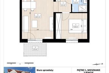Rzut - Mieszkanie na sprzedaż 2 pokoje o powierzchni 40,27 m² - numer B4/1/21 w Montano bud. B4