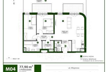 Rzut - Mieszkanie na sprzedaż 3 pokoje o powierzchni 77,9 m² - numer 4 w Moja Wiązowa