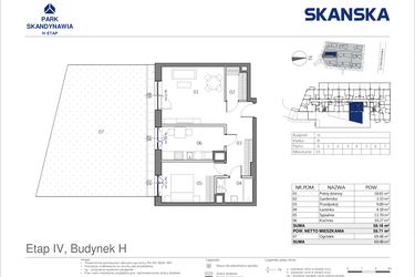 Rzut - Mieszkanie na sprzedaż 2 pokoje o powierzchni 58,18 m² - numer HB0001 w Park Skandynawia V