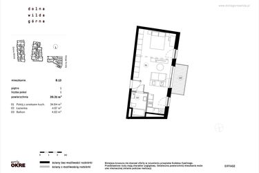 Rzut - Mieszkanie na sprzedaż 1 pokój o powierzchni 39,31 m² - numer B.13 w Dolna Górna Wilda
